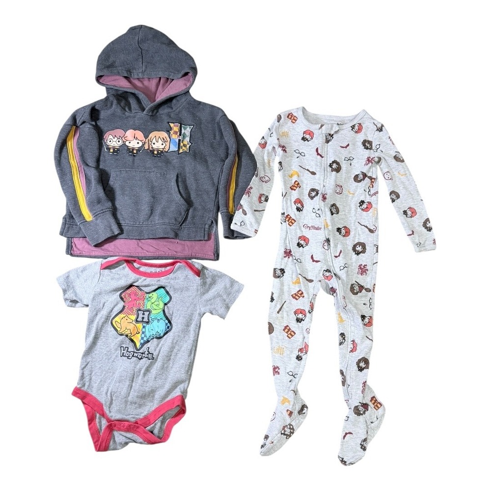 Harry Potter Clothing Lot Kids 24M Hoodie Bodysuit Footed Sleeper Grey Hogwarts